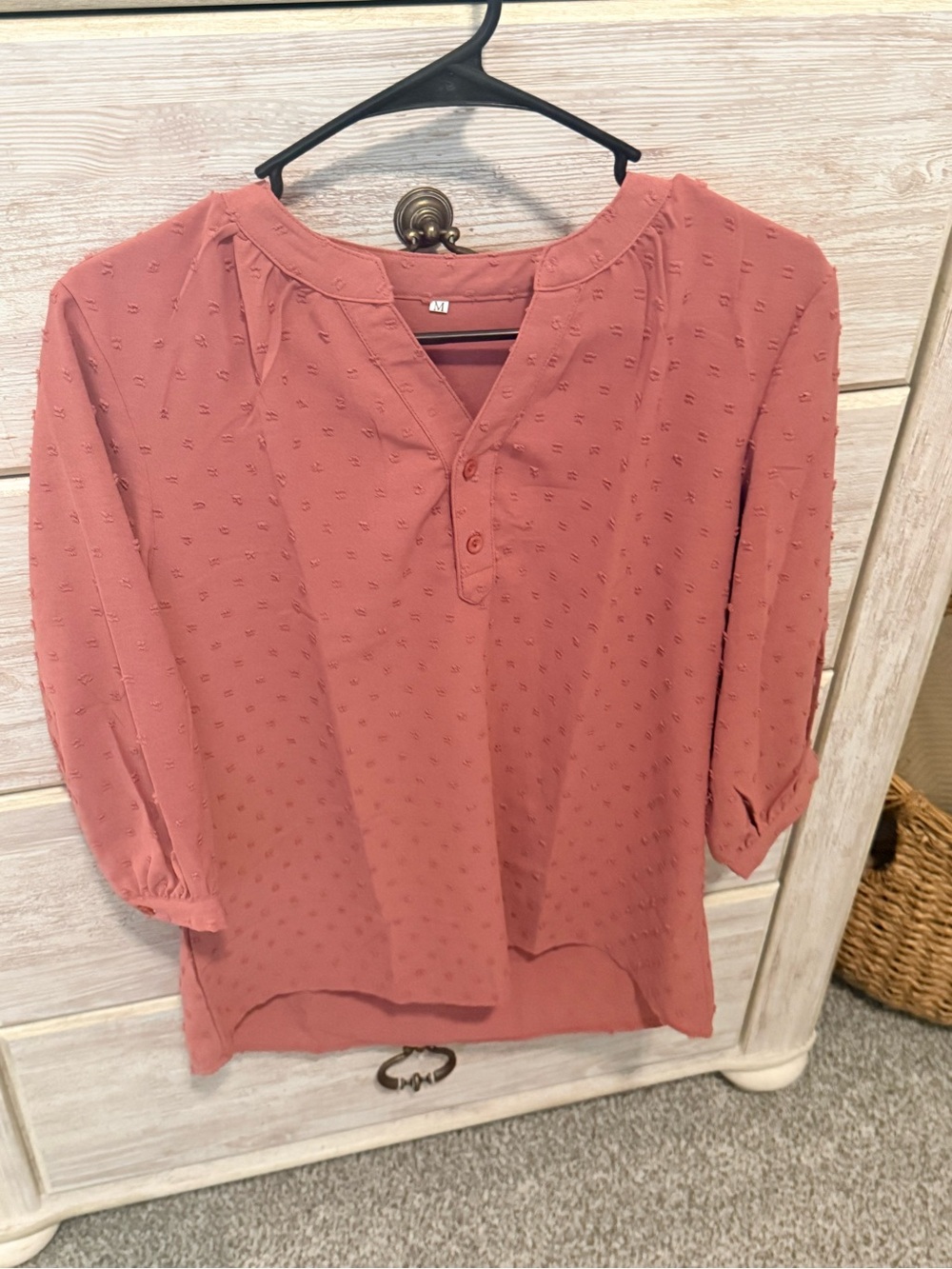 Women’s Textured 3/4 Sleeve Henley Top - Rose
